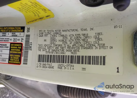2011 Toyota Tundra Grade 5.7L V8 z USA, uszkodzony, nr VIN 5TFRY5F17BX114861